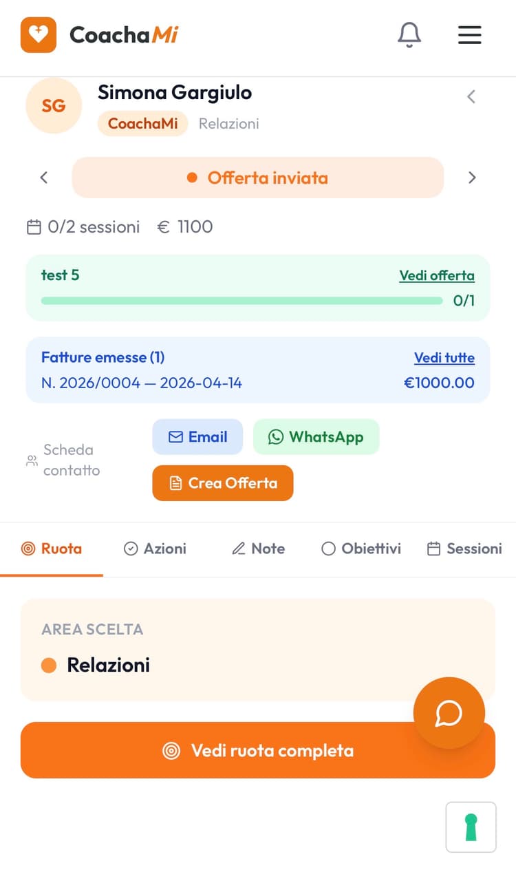Scheda cliente con ruota della vita